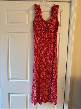 GAP Red Midi  Dress with White Floral Print and Ruffle Straps